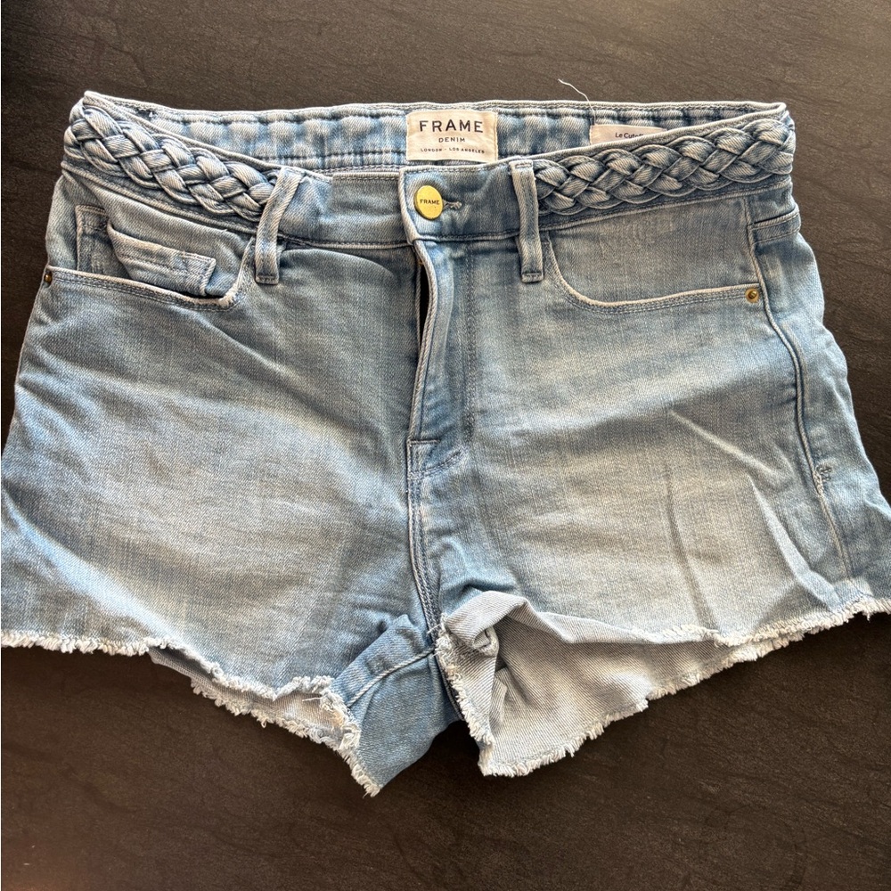 Frame Denim Braided Waist Light Blue Jean Shorts